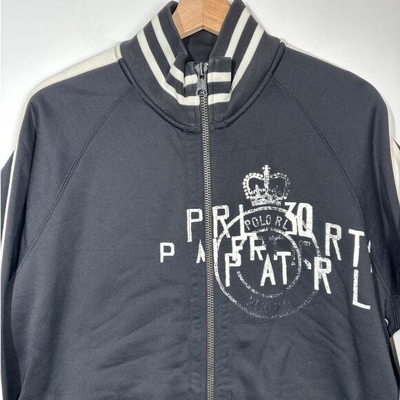 Polo Ralph Lauren Men’s XL Track Jacket Black Stripes Crest Logo Two-Way Zip - Picture 2 of 13